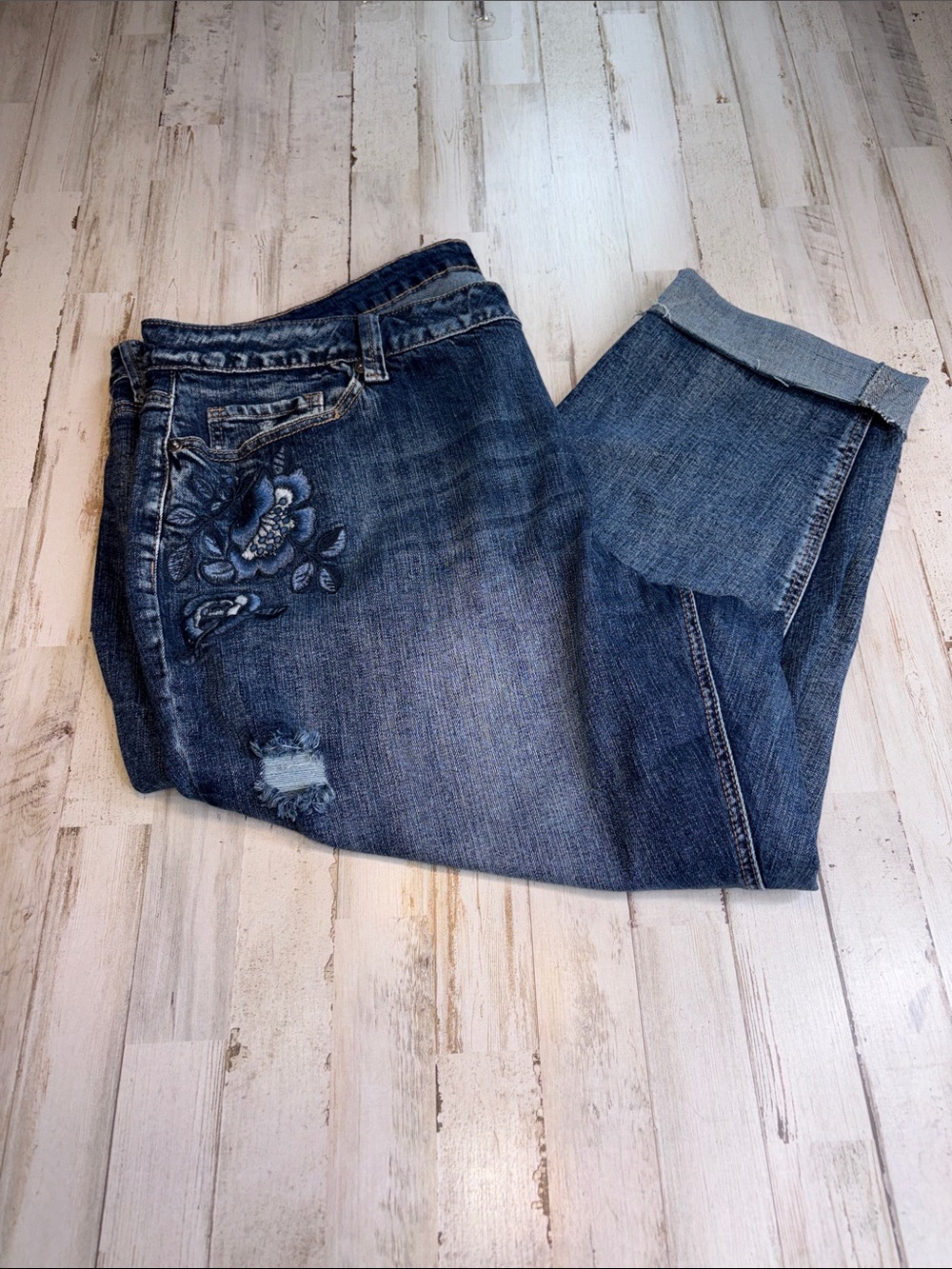 True Craft Blue Embroidered Boyfriend Jeans Plus Size 24